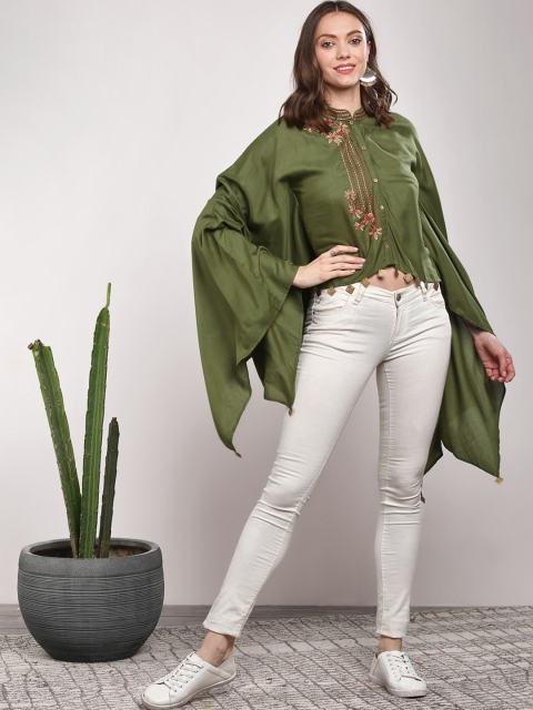 

Sangria Women Olive Green Solid Kaftan Top
