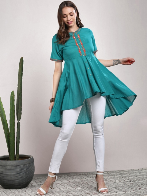 

Sangria Teal Blue Embroidered Tunic
