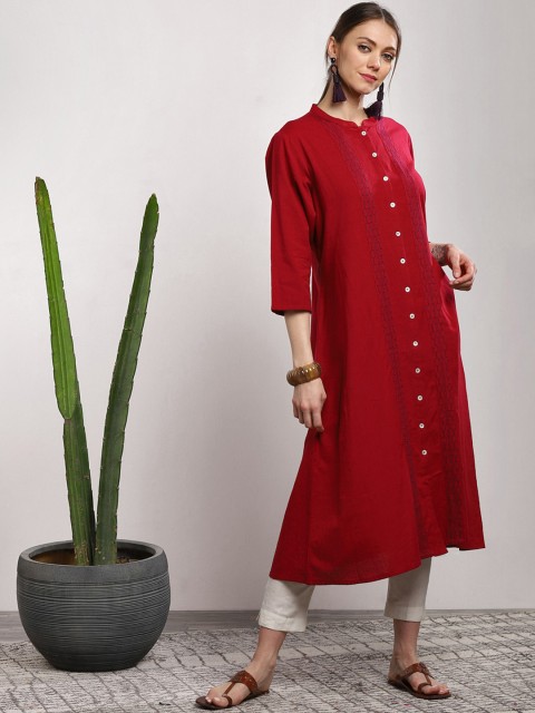 

Sangria Women Maroon Solid A-Line Kurta