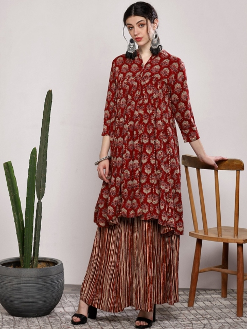 

Sangria Women Maroon Printed Kurta with Palazzos
