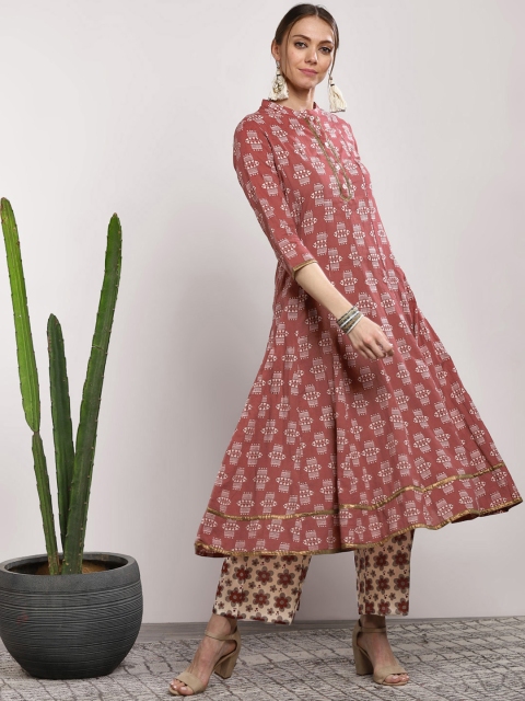 

Sangria Women Maroon & Off-White Printed Kurta With Palazzos