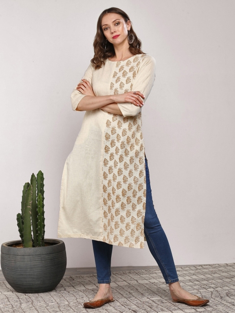 

Sangria Women Beige Printed Straight Kurta