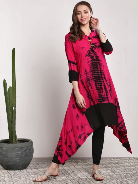 

Sangria Women Pink Printed Asymmetric A-Line Kurta