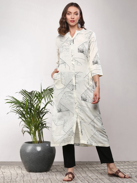 

Sangria Women White & Black Printed Straight Kurta