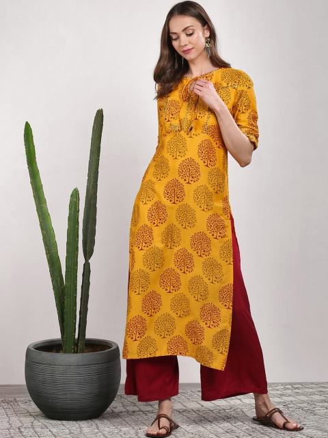 

Sangria Women Mustard Printed Straight Kurta