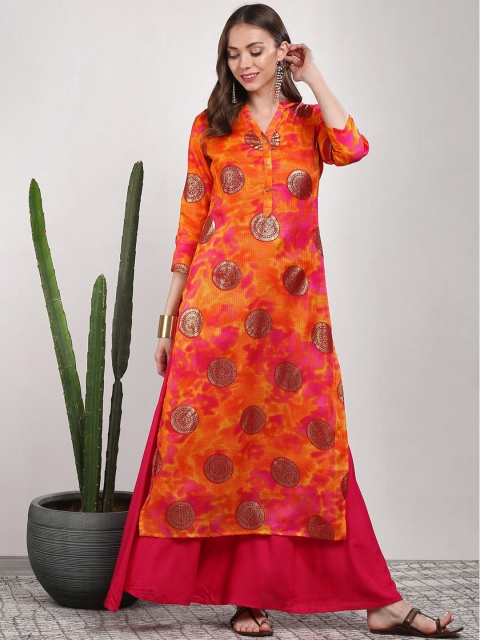 

Sangria Women Orange Printed Straight Kurta