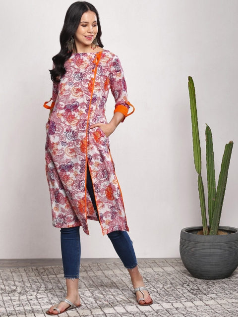 

Sangria Women Pink & Off-White Printed Straight Kurta