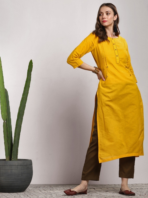 

Sangria Women Mustard Solid Straight Kurta