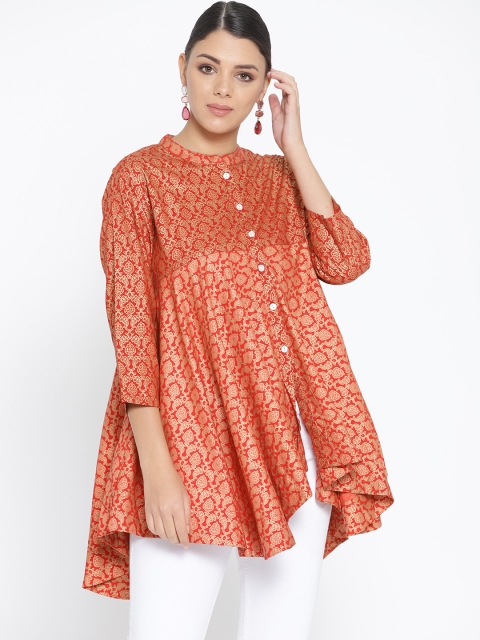 

Sangria Women Orange & Golden Printed A-Line Top