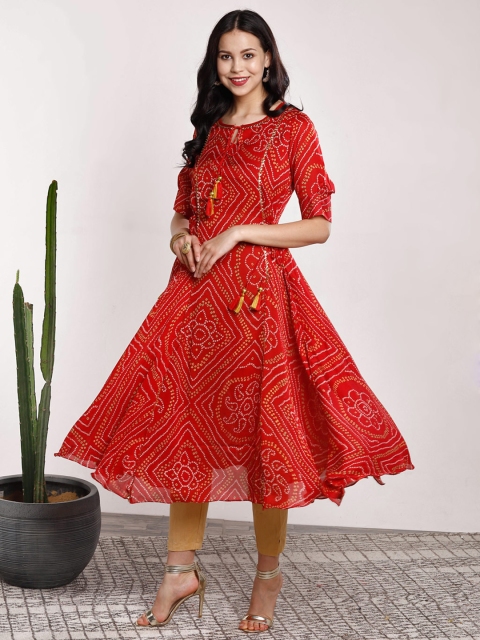 

Sangria Women Red Printed A-Line Bandhani Kurta