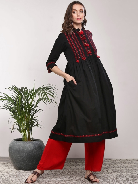 

Sangria Women Black Yoke Design A-line Kurta