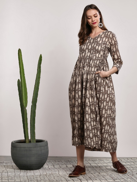 

Sangria Women Brown Printed A-Line Dress