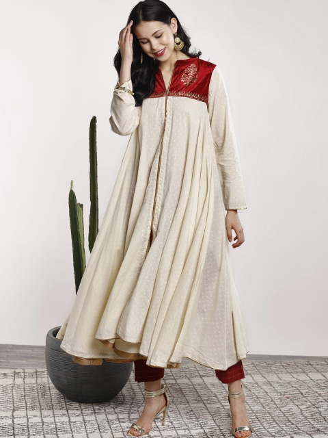 

Sangria Women Off-White & Red Printed Anarkali Kurta