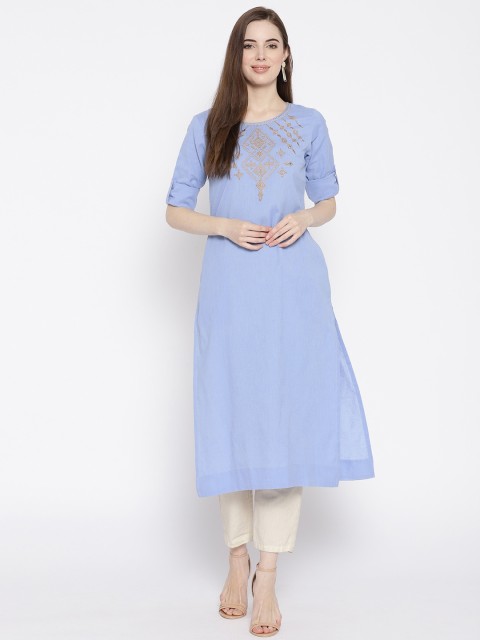 

Sangria Women Blue Yoke Design Straight Kurta