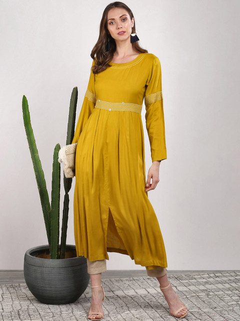 

Sangria Women Mustard Solid A-Line Kurta