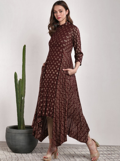 

Sangria Women Burgundy Printed A-Line Asymmetric Kurta