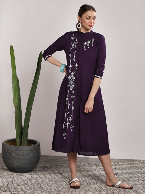 

Sangria Women Purple Self Design A-Line Dress