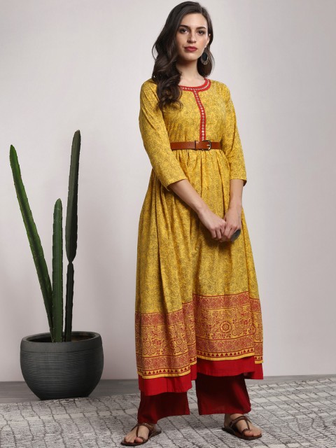 

Sangria Women Yellow & Black Printed Anarkali Kurta