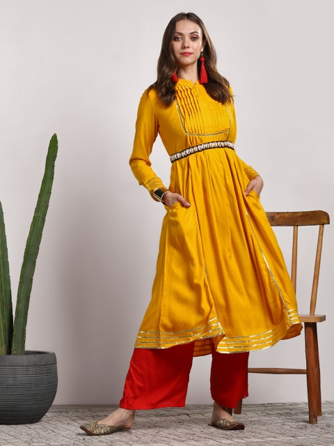 

Sangria Women Mustard Yellow Solid A-Line Kurta