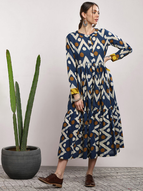 

Sangria Women Blue Printed A-Line Dress