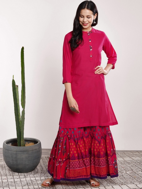 

Sangria Women Pink & Solid Kurta with Sharara & Dupatta