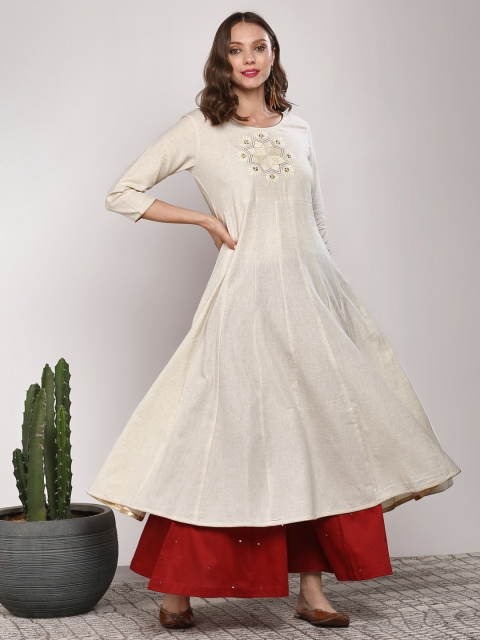 

Sangria Women Off-White & Maroon Yoke Design Kurta with Palazzos