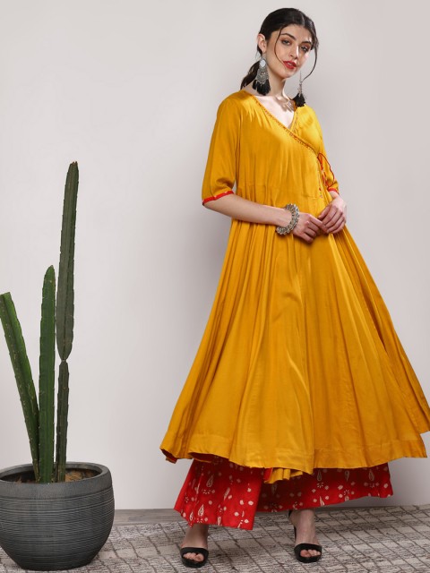 

Sangria Women Mustard Yellow & Orange Solid Kurta with Trousers