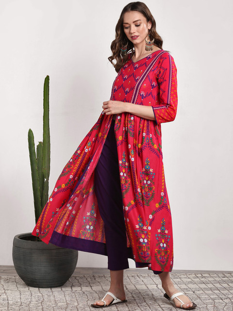 

Sangria Women Red & Purple Solid Kurta with Trousers