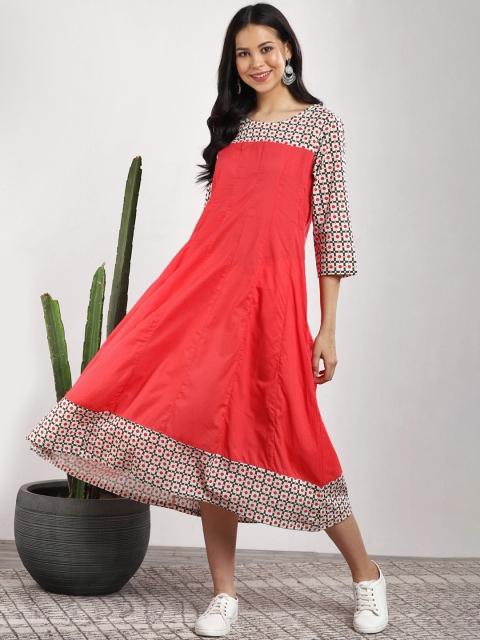 

Sangria Women Coral Pink Printed A-Line Dress