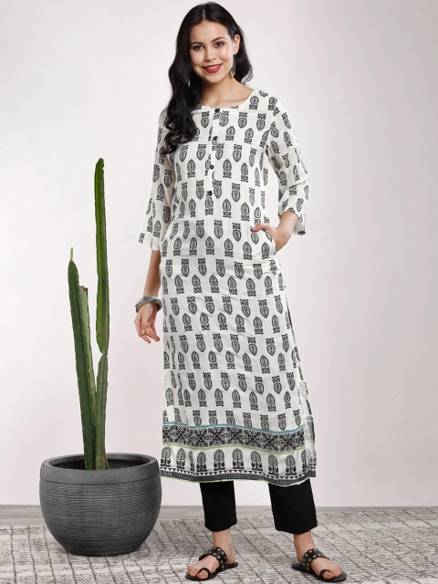 

Sangria Women White & Black Printed Straight Kurta