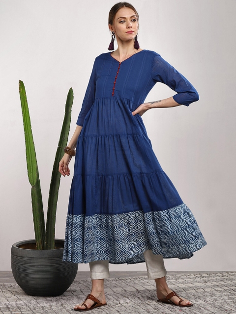 

Sangria Women Navy Blue Solid Tiered Anarkali Kurta