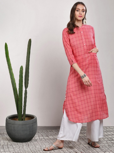 

Sangria Women Coral Pink Solid Straight Kurta