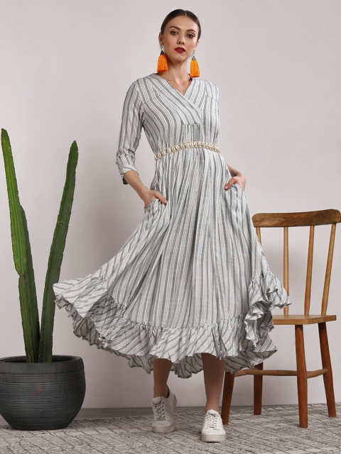 

Sangria Women White Striped A-Line Dress