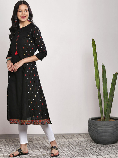 

Sangria Women Black Embroidered A-Line Kurta