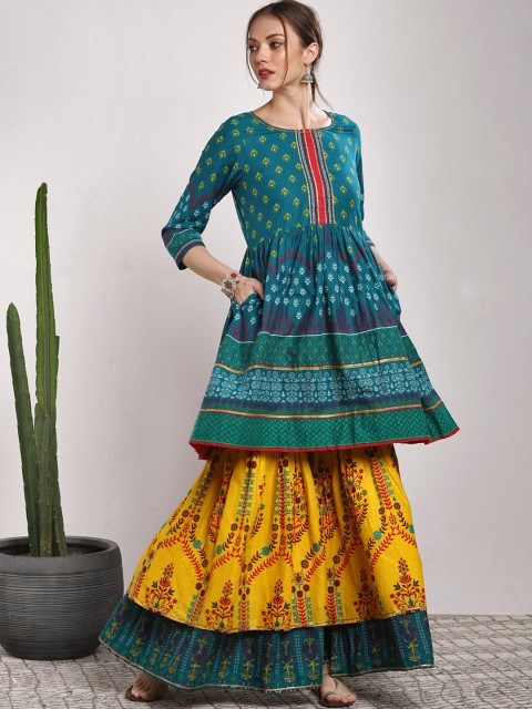 

Sangria Women Teal Blue & Solid Kurta with Trousers