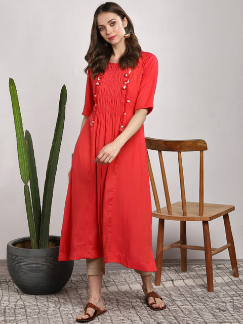 

Sangria Women Orange Printed Fit and Flare Dress