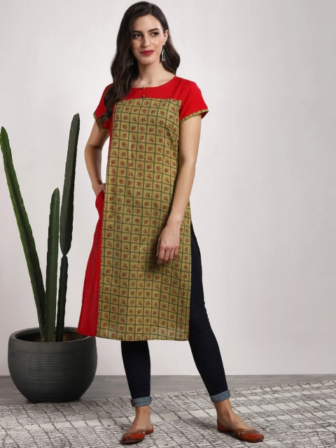 

Sangria Women Green & Red Printed Round Neck Kurta