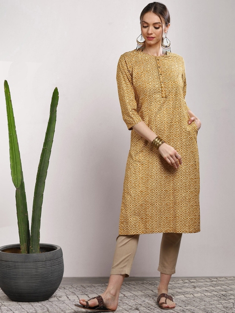 

Sangria Women Mustard Yellow Printed Straight Kurta