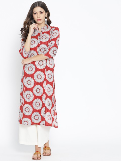 

Sangria Women Rust Orange & Off-White Printed Straight Kurta