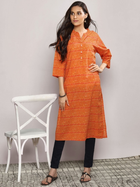 

Sangria Orange & Yellow Printed A-Line Kurta
