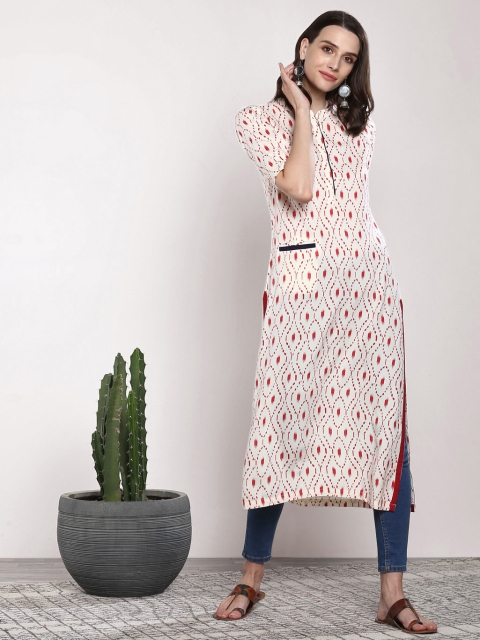 

Sangria Women White & Red Printed Straight Kurta
