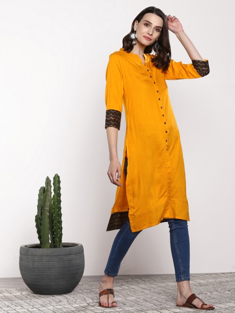 

Sangria Women Mustard Yellow Solid Straight Kurta