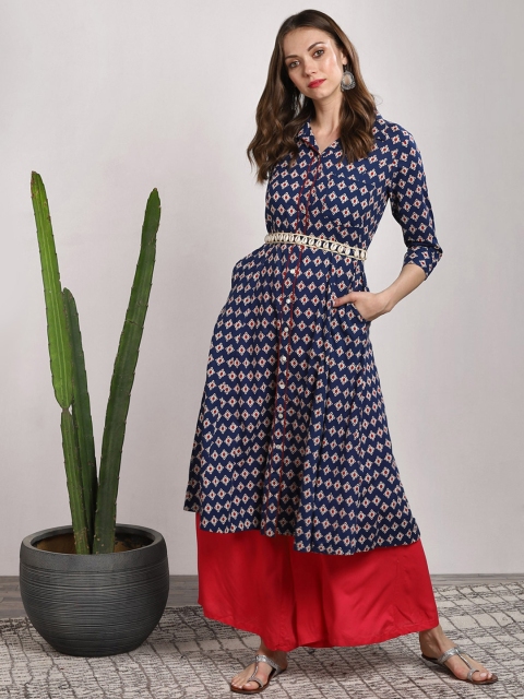

Sangria Women Blue Printed A-Line Kurta