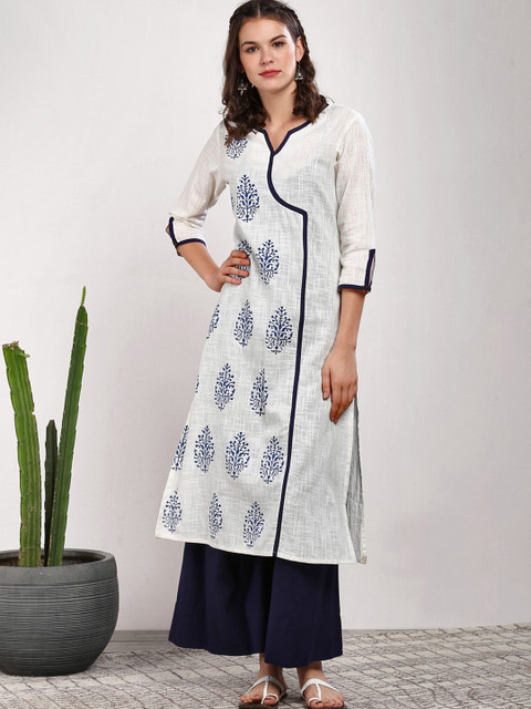 

Sangria Women Off-White & Navy Blue Printed Kurta with Palazzos