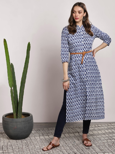 

Sangria Women Blue Printed Straight Kurta