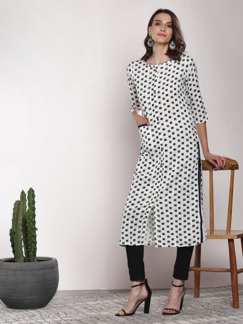 

Sangria Women White & Black Printed Straight Kurta