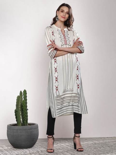 

Sangria Women Off-White Printed Straight Kurta