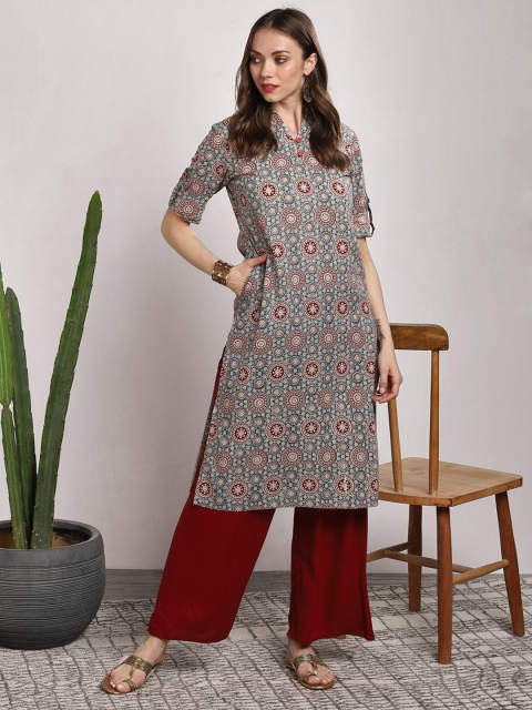 

Sangria Women Maroon Printed Straight Kurta