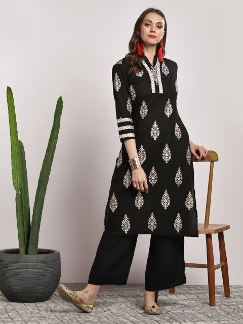 

Sangria Women Black & White Printed Straight Kurta