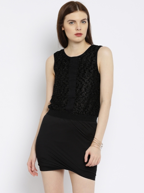 

Vero Moda Women Black Self-Design Blouson Dress